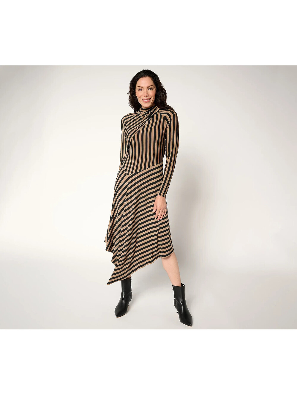 Me by Jennie Garth Petite City Asymmetrical Knit Midi Dress Cocoa  PXXS #34C